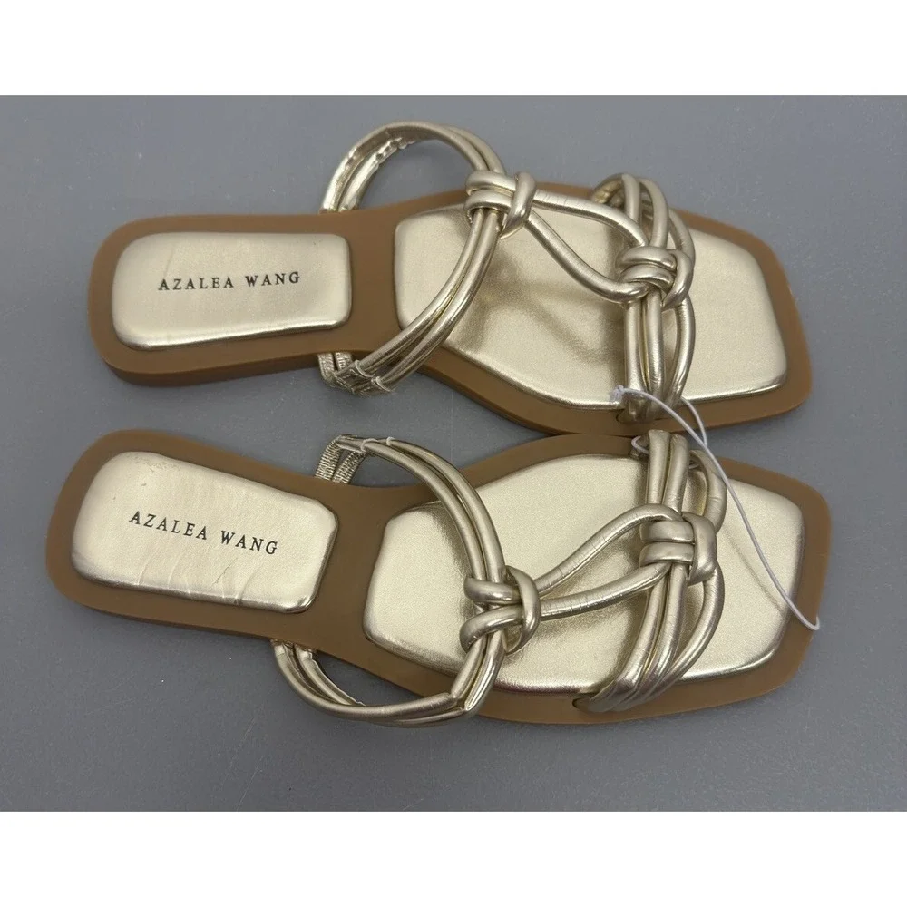 Azalea Wang Stetson Slide Sandals - Gold‎ Size 8 New Comfortable Glam Shoes #18